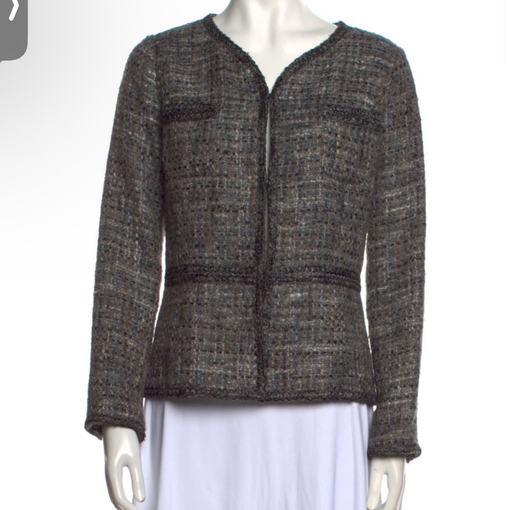 St. John Black and Gray wool striped sweater Tweed Blazer